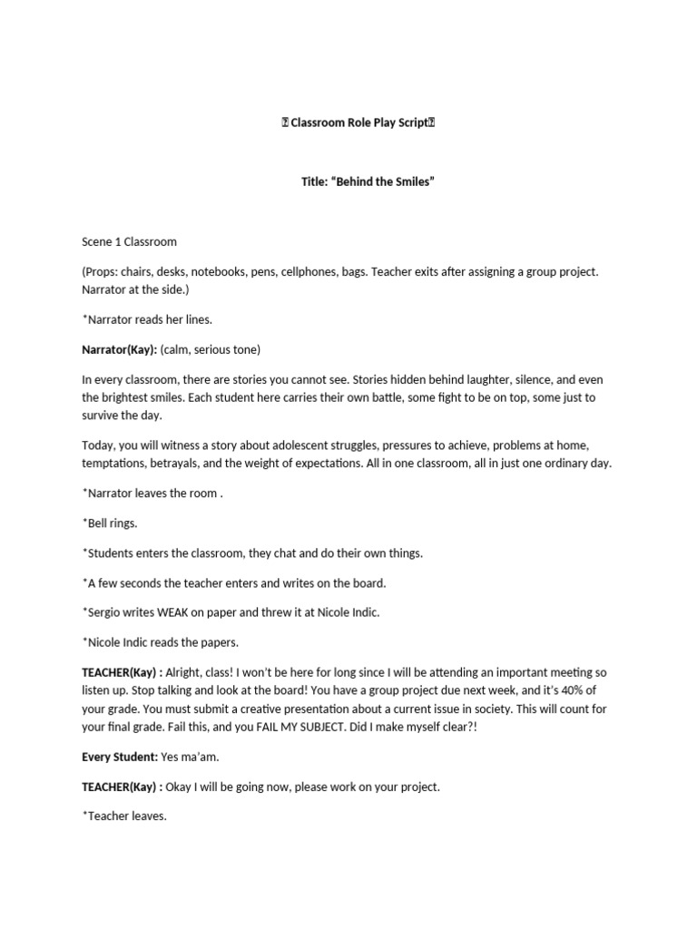 Classroom Struggles: A Role Play Script | PDF
