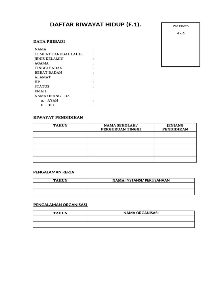 Contoh Daftar Riwayat Hidup Lengkap | PDF