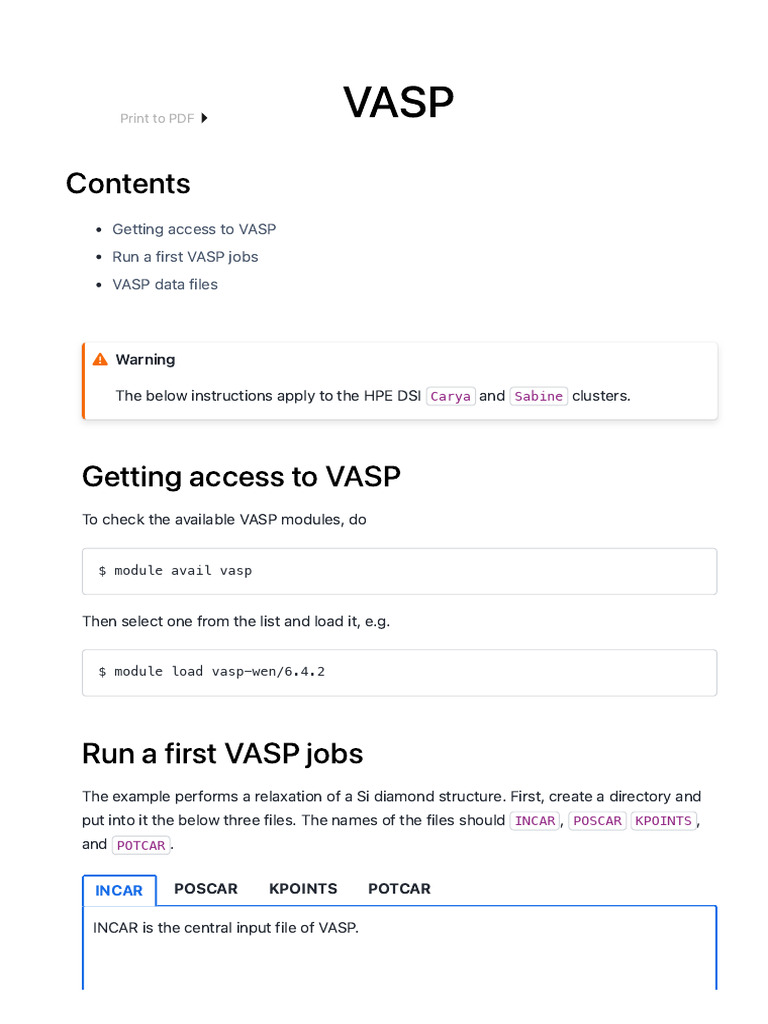 VASP - Wen Group Manual | PDF