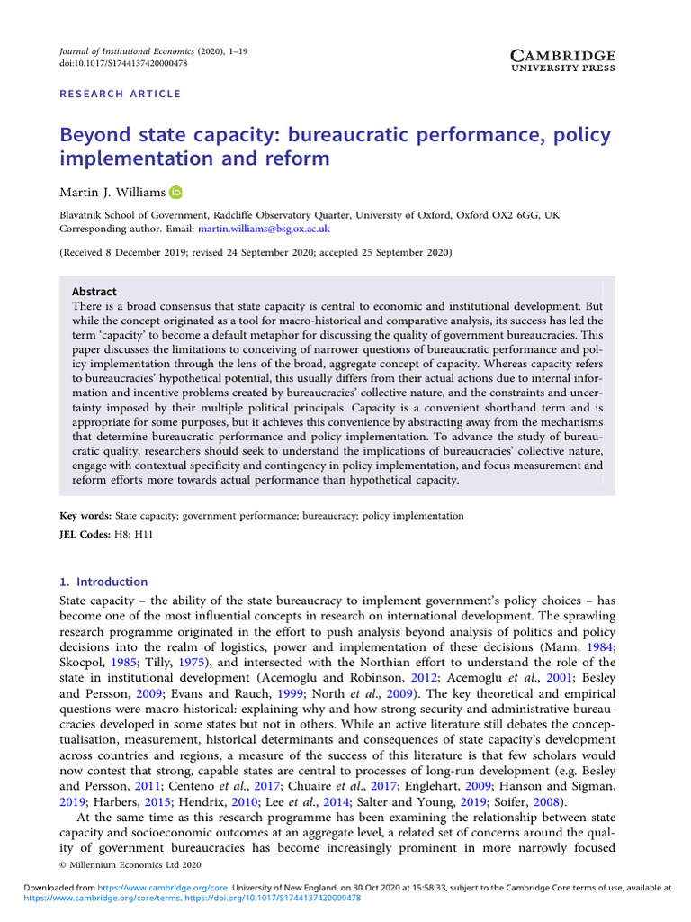 Rethinking Bureaucratic Capacity and Performance | PDF | Policy ...