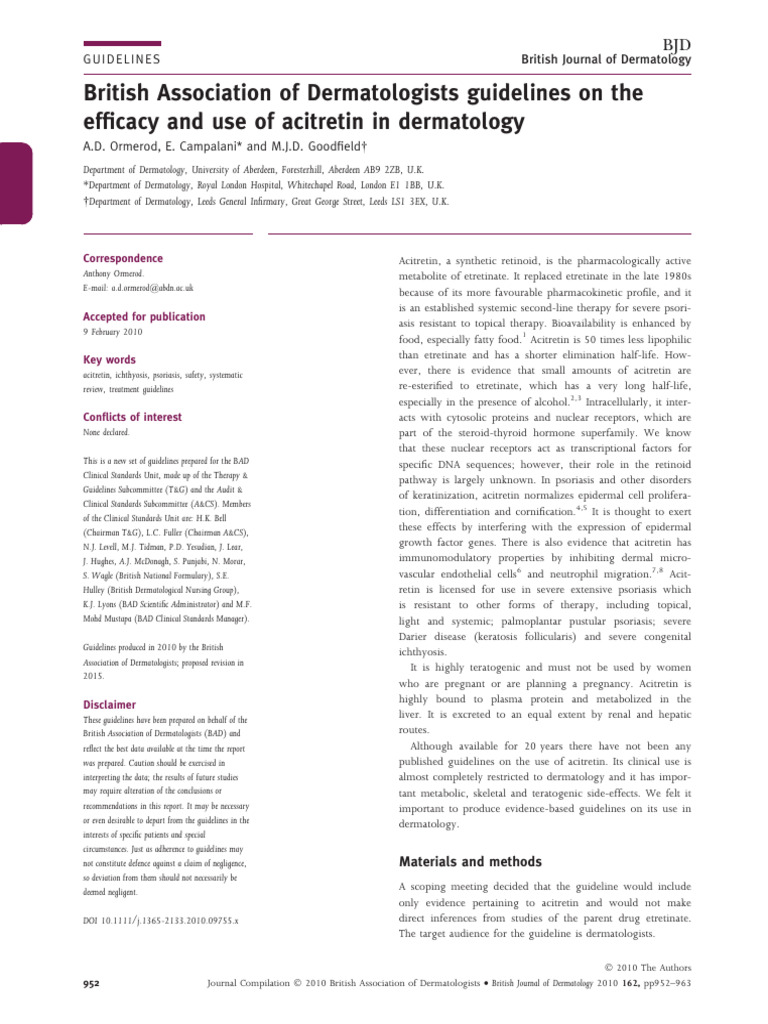 Acitretin Use Guidelines for Dermatologists | PDF | Psoriasis | Lipoprotein