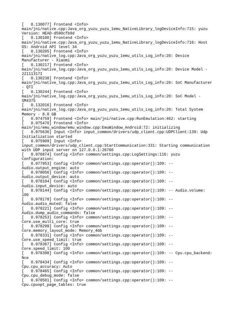 Yuzu Emulator Device Info Log | PDF | Computing | Computer Architecture