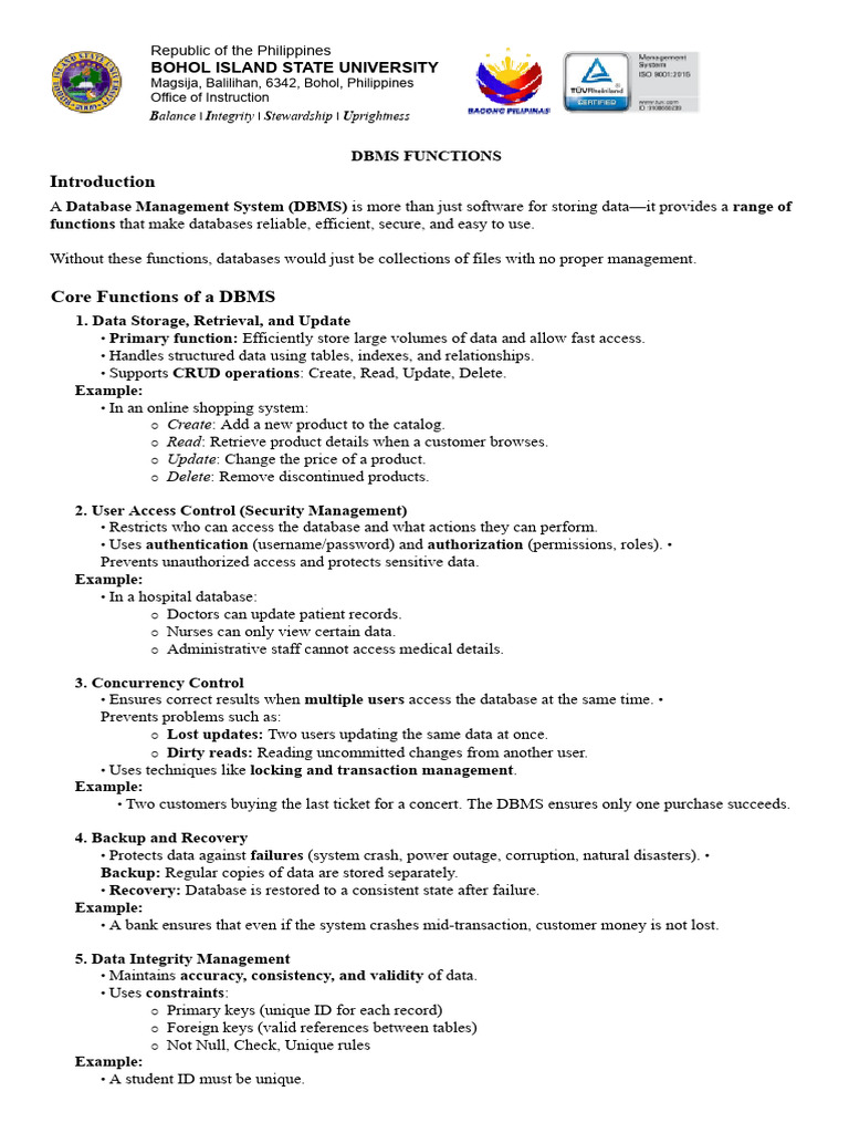 Core Functions of DBMS Explained | PDF | Databases | Database Transaction
