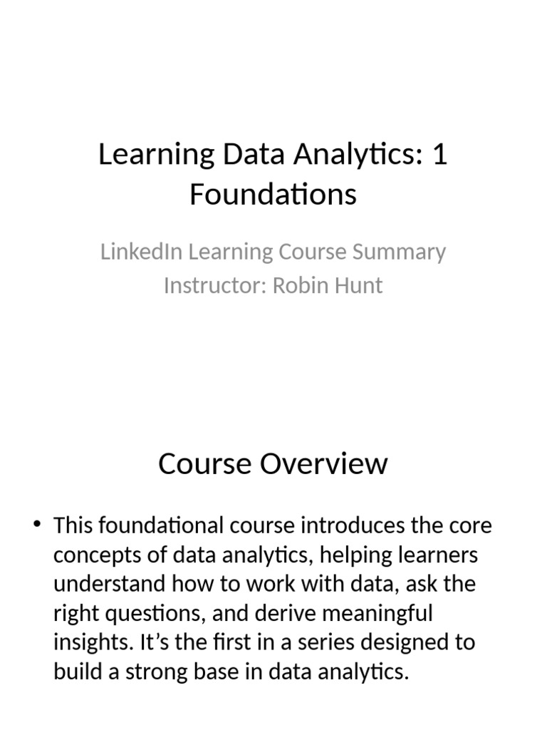 Data Analytics Foundations Course Overview | PDF