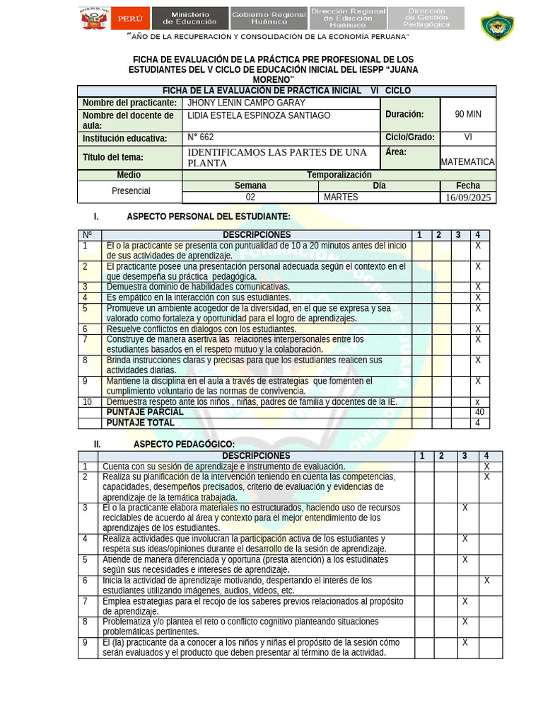 Evaluación de Práctica Docente en Educación Inicial | PDF | Aprendizaje ...