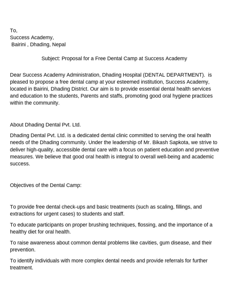 Free Dental Camp Proposal for Students | PDF | Oral Hygiene | Dentistry