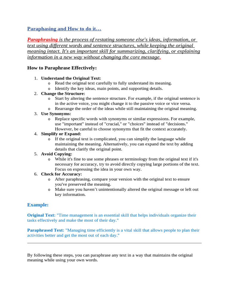 Paraphasing and How To Do It 2 | PDF | Psychology | Behavioural Sciences