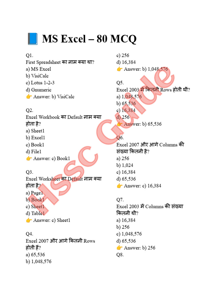 Preguntas de opción múltiple sobre Excel | PDF | Microsoft Excel ...
