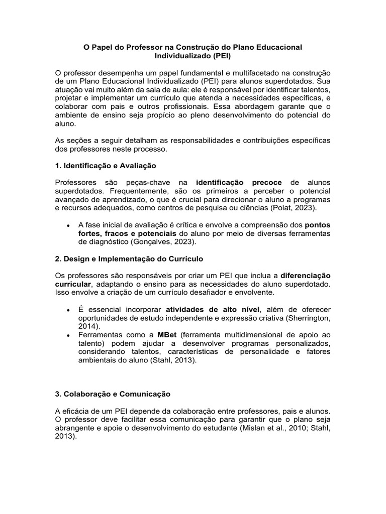 Papel do Professor no PEI para Superdotados | PDF | Superdotados ...