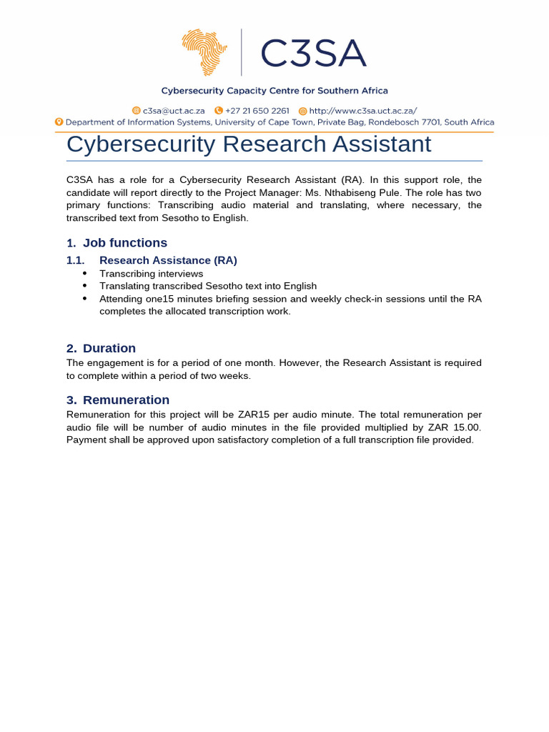 Cybersecurity Research Assistant Role | PDF | Non Disclosure Agreement ...