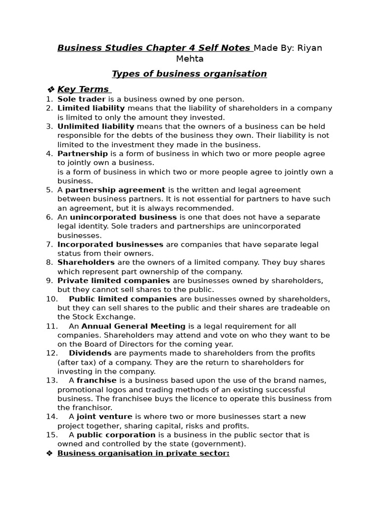 Types of Business Organizations Explained | PDF | Franchising | Partnership