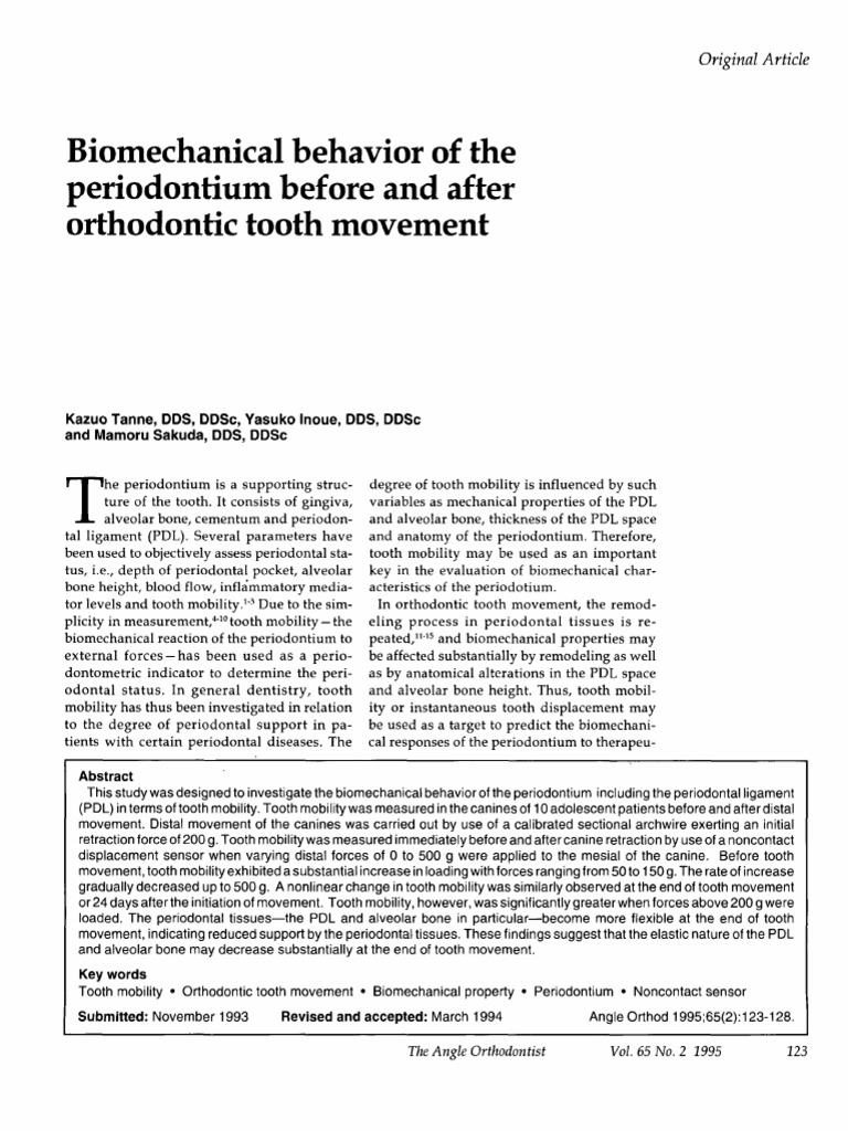 1995 Biomechanical Behavior of The Periodontium Before and After ...