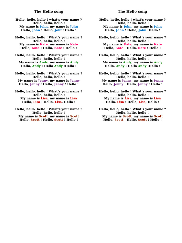 The Hello Song for Kids | PDF