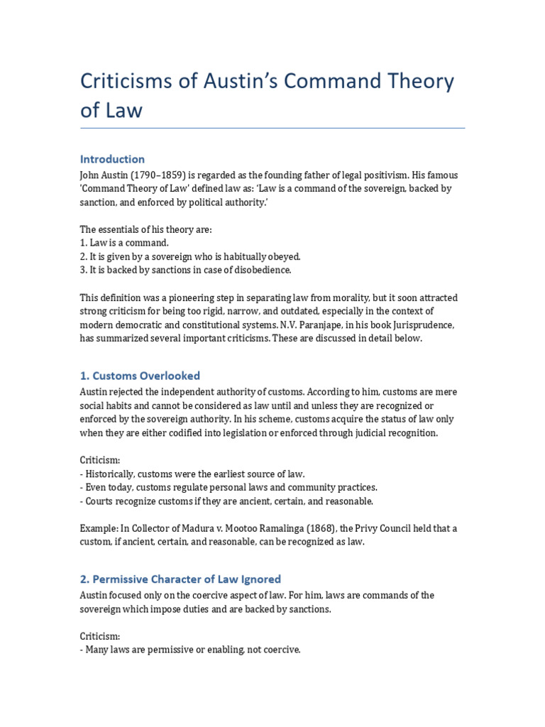 Critiques of Austin's Command Theory | PDF | Jurisprudence | Sovereignty