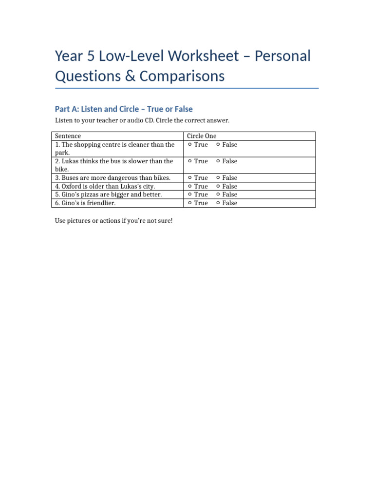 Year5 Low Level Questions Worksheet | PDF
