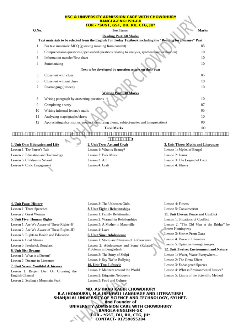 HSC English 1st Paper Syllabus 2026 | PDF
