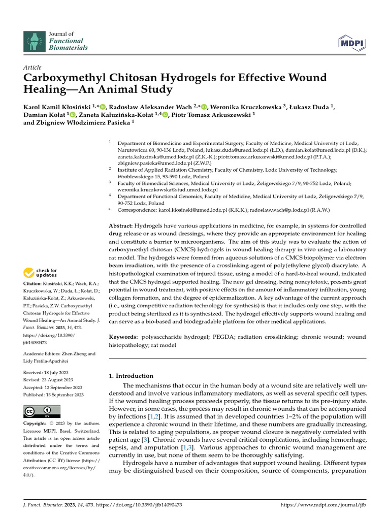 Carboxymethyl Chitosan Hydrogels for Wound Healing | PDF | Wound ...