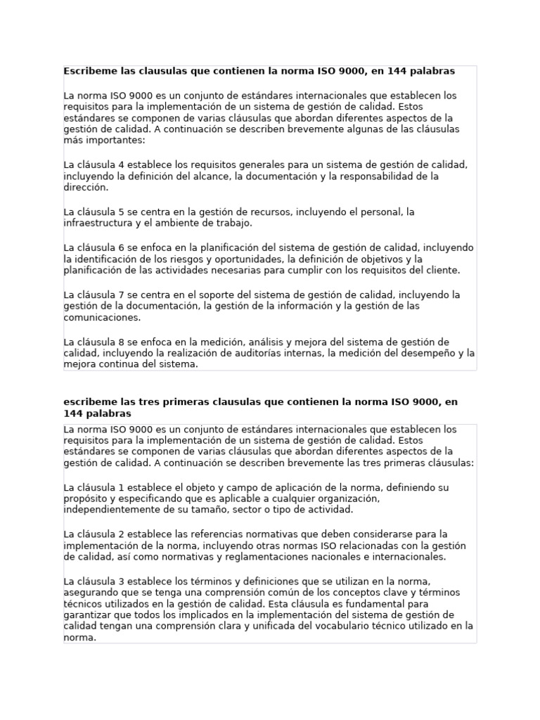 Cláusulas de la norma ISO 9000 | PDF | Sistema de manejo de calidad ...