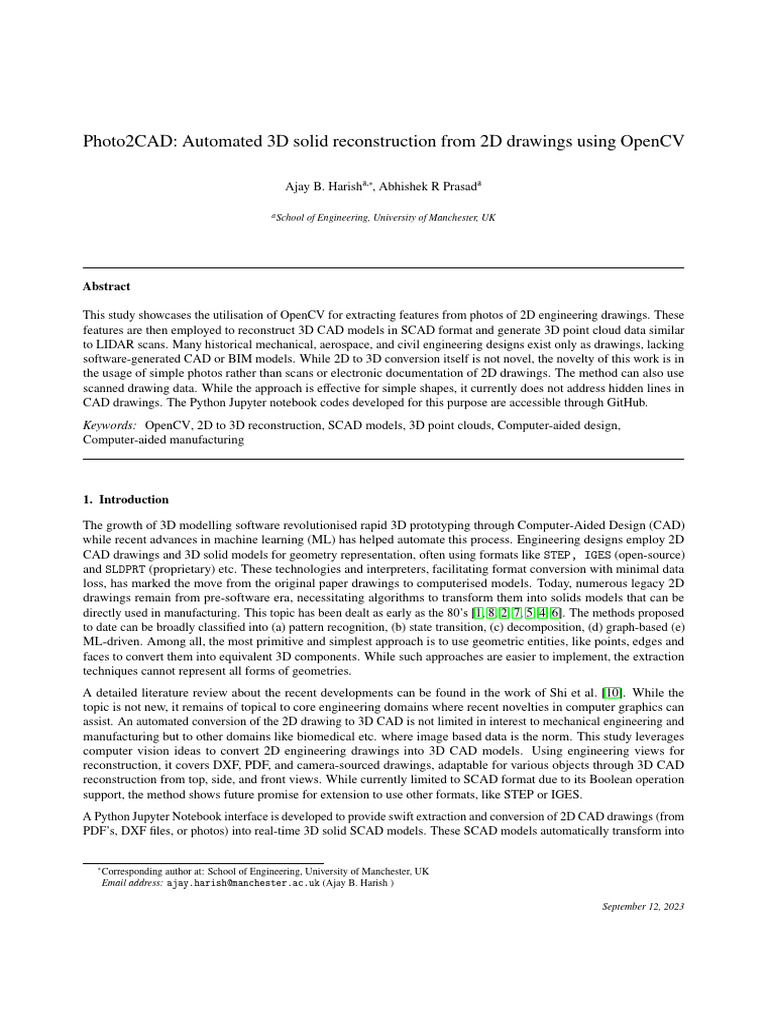 Photo2CAD: 2D to 3D Conversion Using OpenCV | PDF | Shape | Cartesian ...