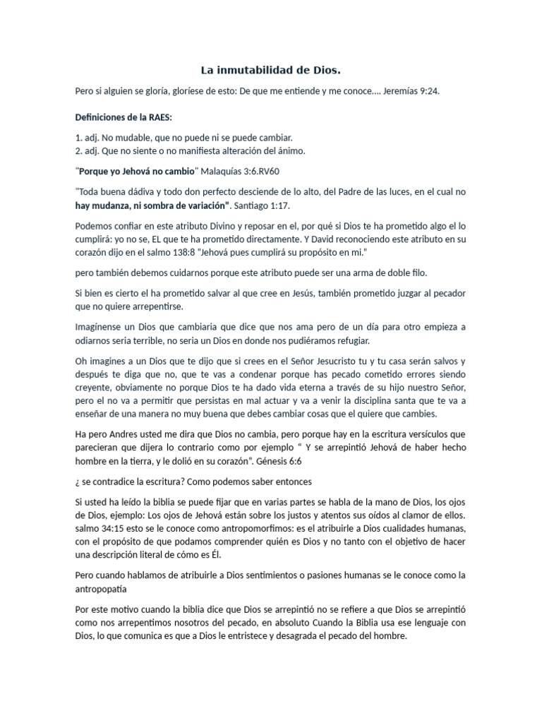 Inmutabilidad y características de Dios | PDF | Dios | Pecado