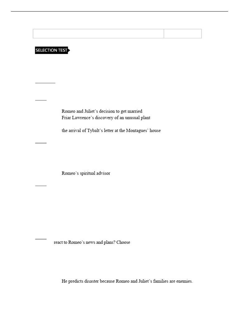 Act II Test: Romeo and Juliet Analysis | PDF | Characters In Romeo And ...