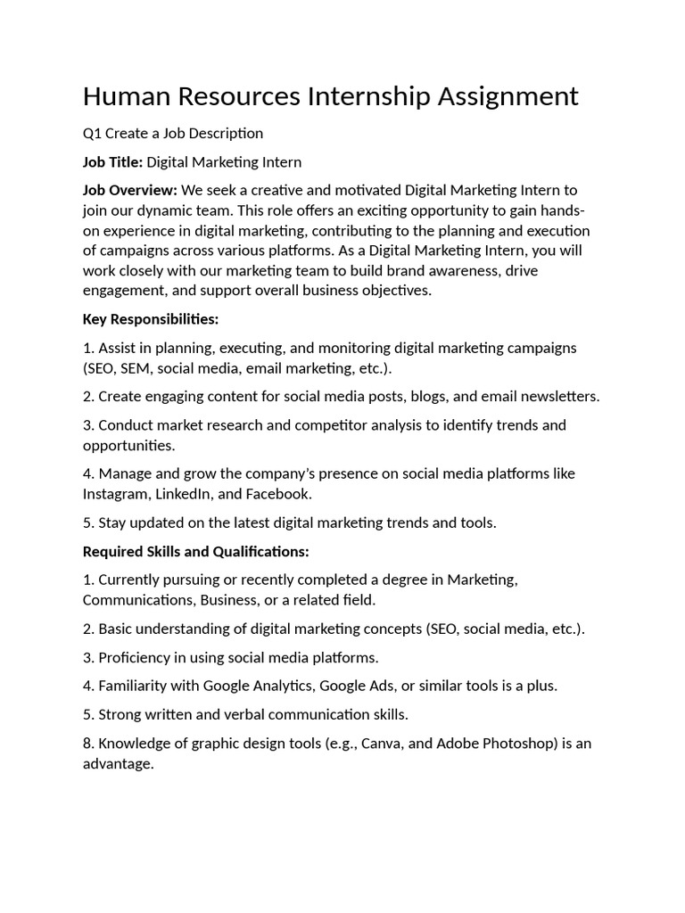 Digital Marketing Internship Overview | PDF | Digital Marketing ...
