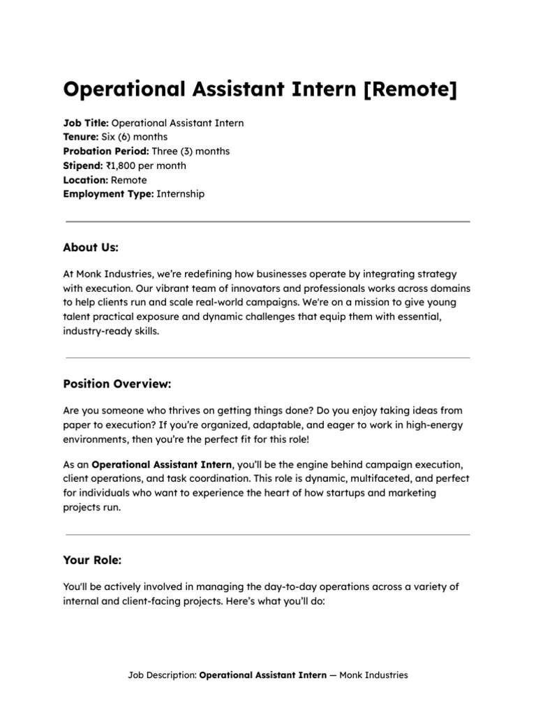 Remote Operational Assistant Internship | PDF | Internship | Job Hunting