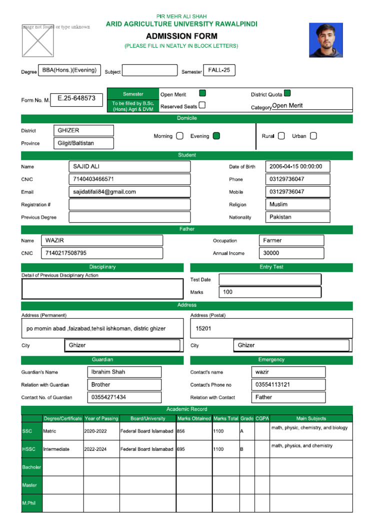 Sajid Form | PDF