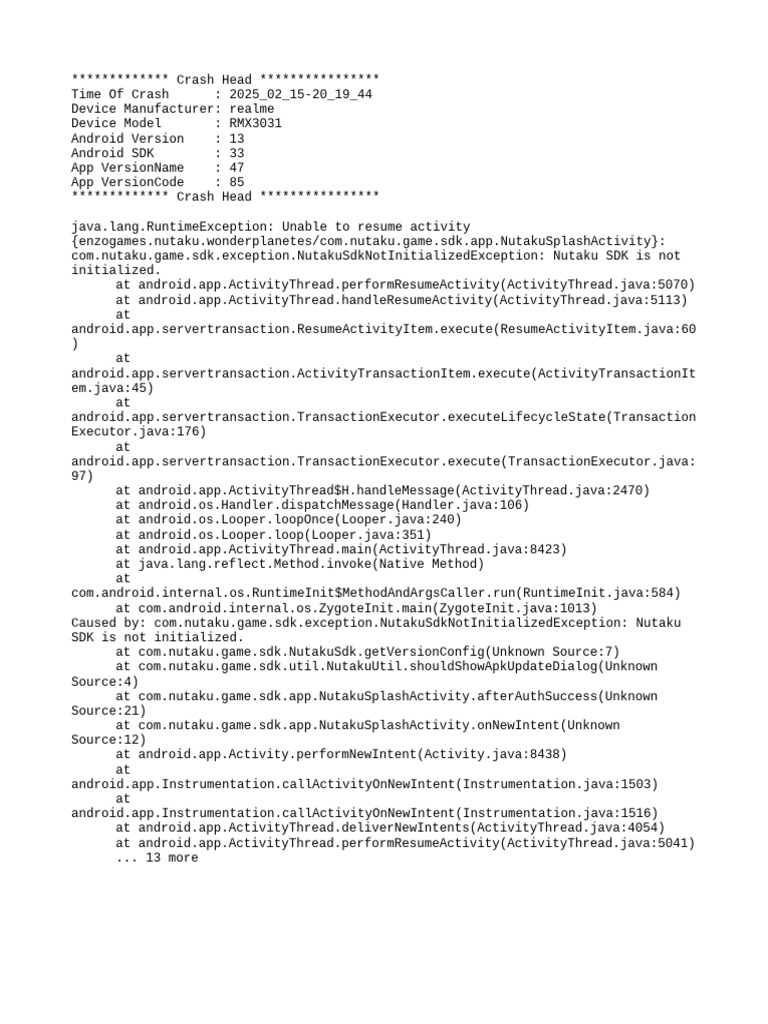 Nutaku SDK Initialization Crash Report | PDF