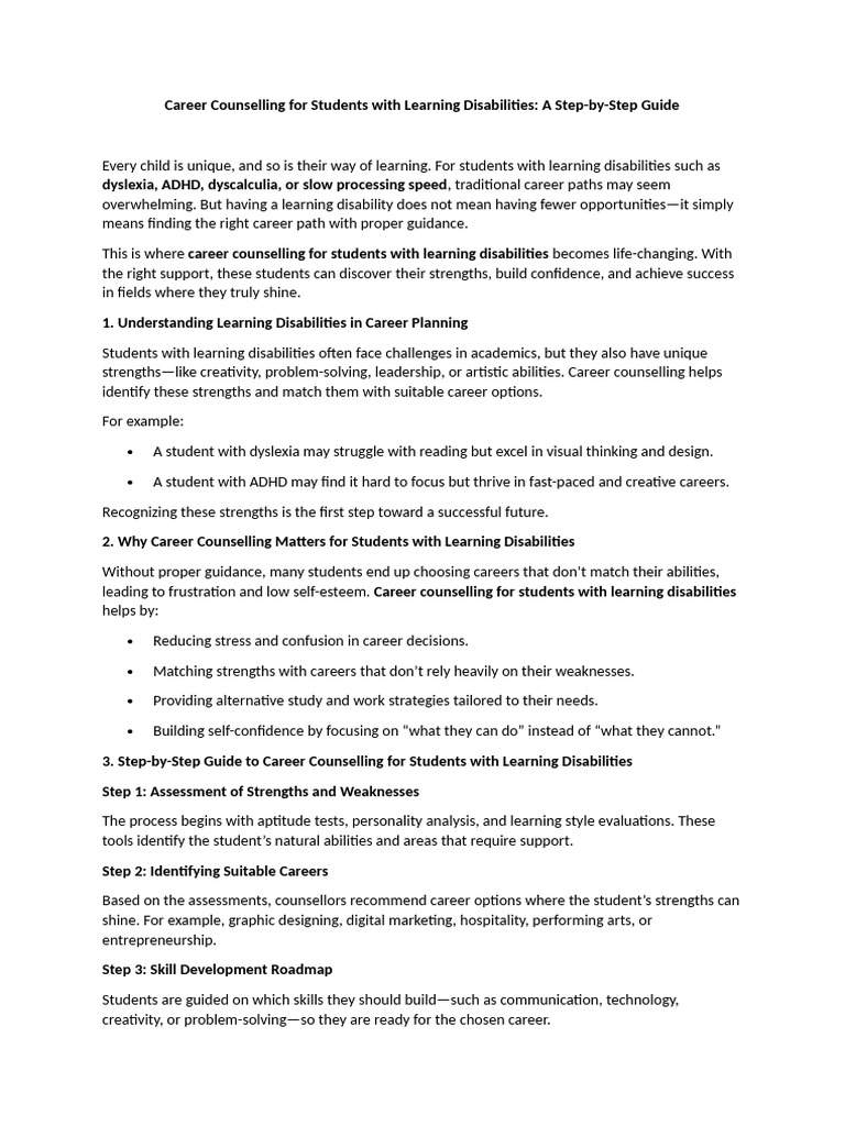 Career Counselling for Learning Disabilities | PDF | Learning ...