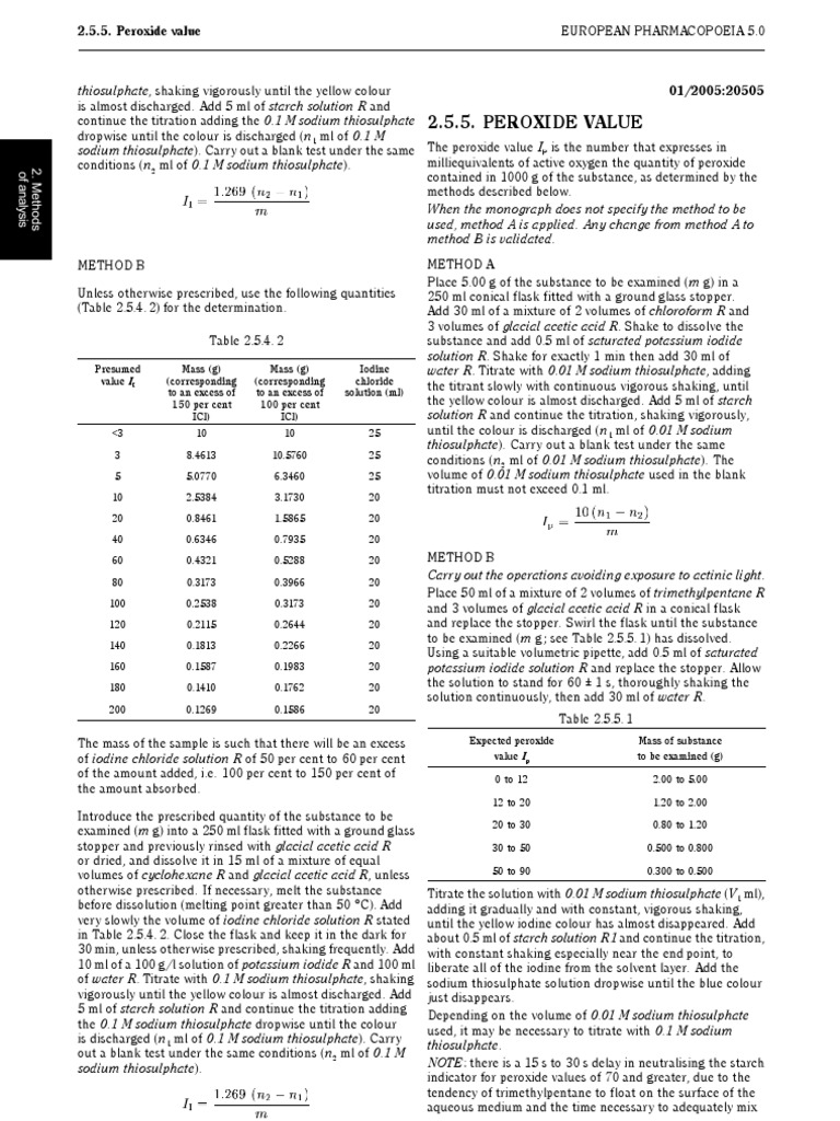 Peroxide Value Determination Methods | PDF | Titration | Chemistry