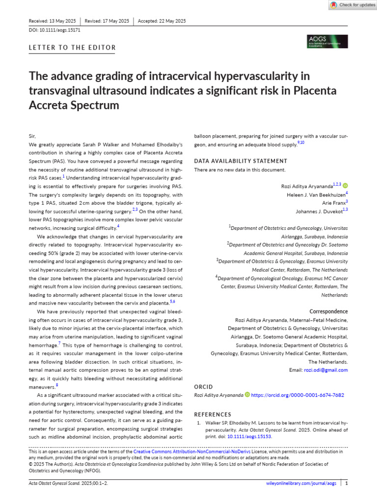 Intracervical Hypervascularity in PAS Risk | PDF | Gynaecology | Human ...