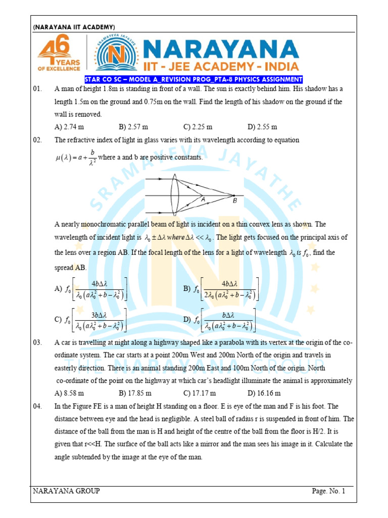 Physics Assignment: Shadow and Refraction Problems | PDF | Applied And ...