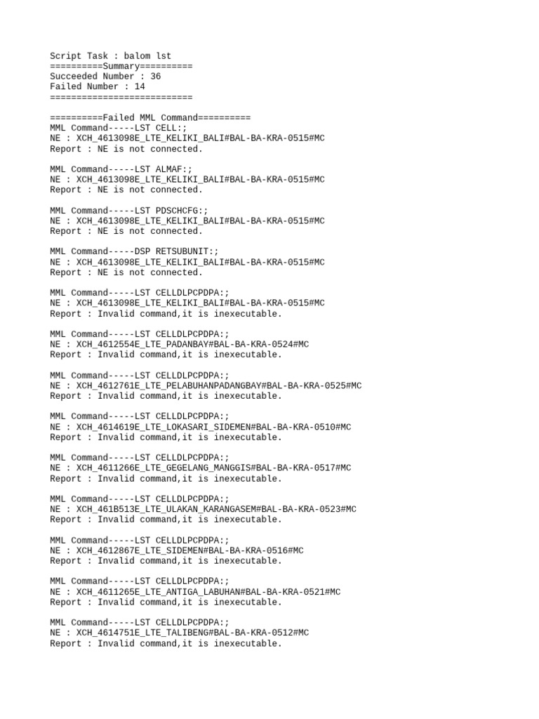 MML Command Execution Report Summary | PDF | Duplex (Telecommunications ...