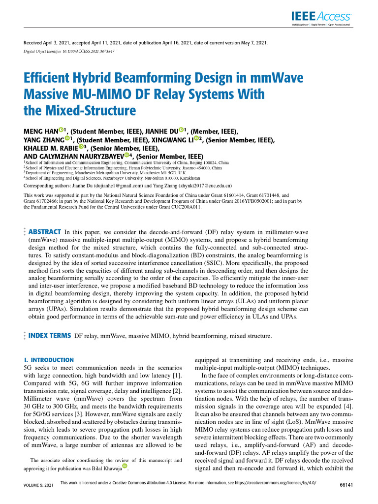 Efficient Hybrid Beamforming Design in MmWave Massive MU-MIMO DF Relay ...