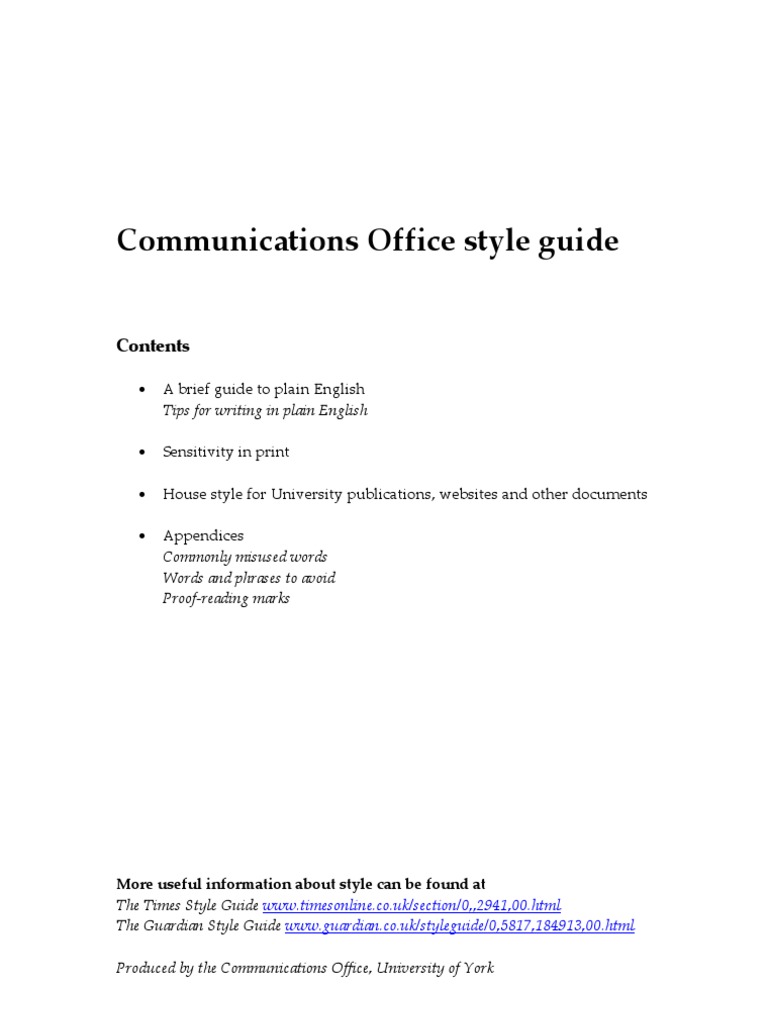 Communications Office Style Guide: - A Brief Guide To Plain English ...