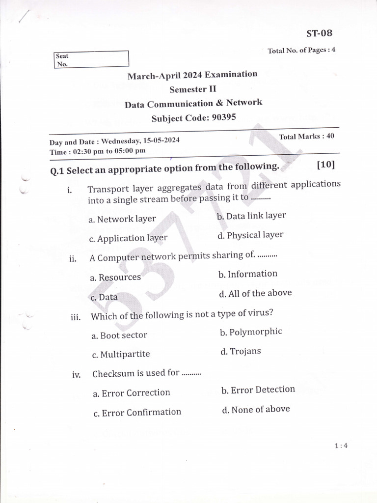 Data Communication Exam Paper 2024 | PDF | Internet Protocol Suite ...