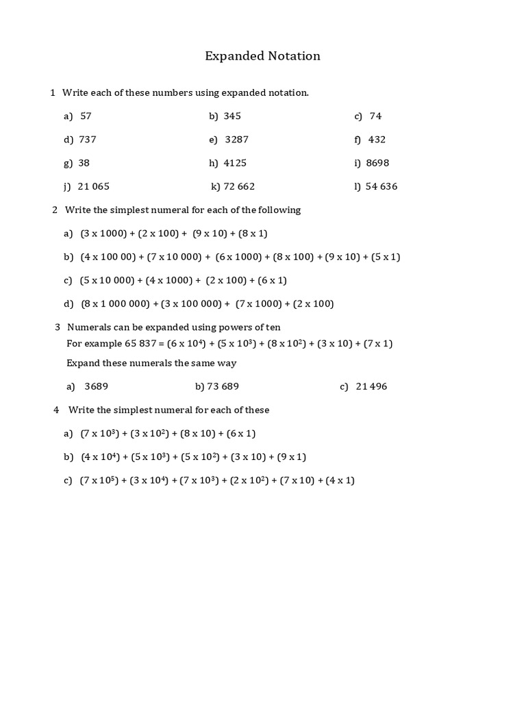 Expanded Notation Exercises | PDF