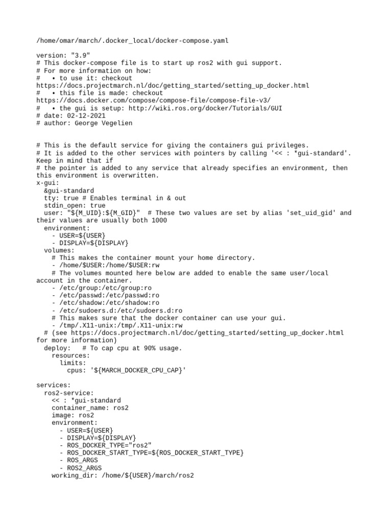 ROS2 Docker Compose Configuration | PDF
