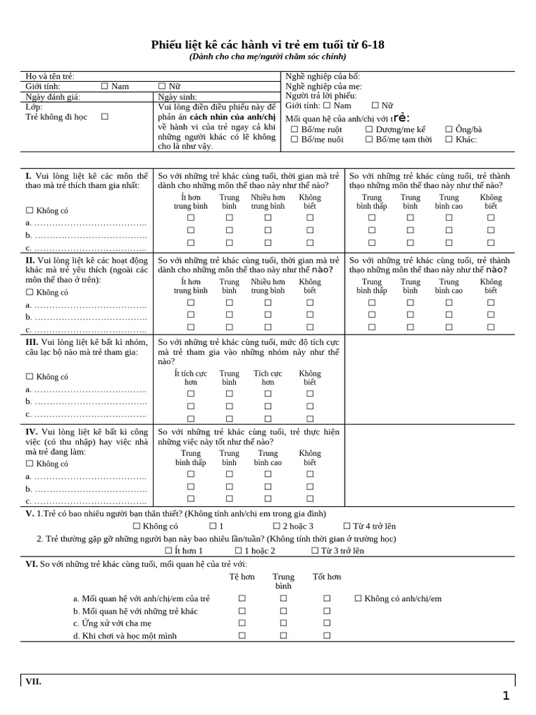 CBCL 6-18 | PDF