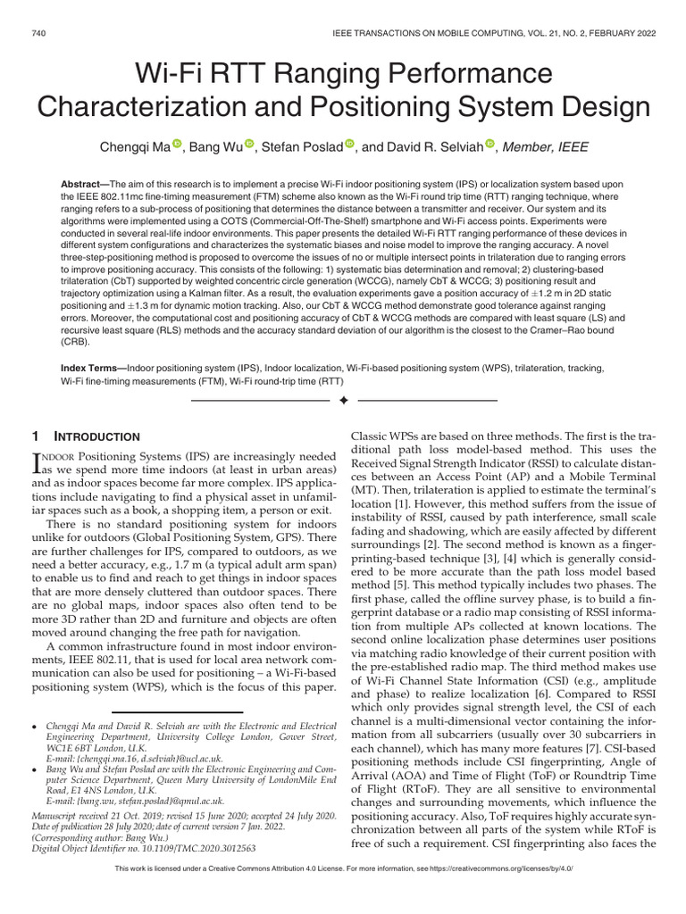 Wi-Fi RTT Indoor Positioning System Design | PDF | Wi Fi | Wireless