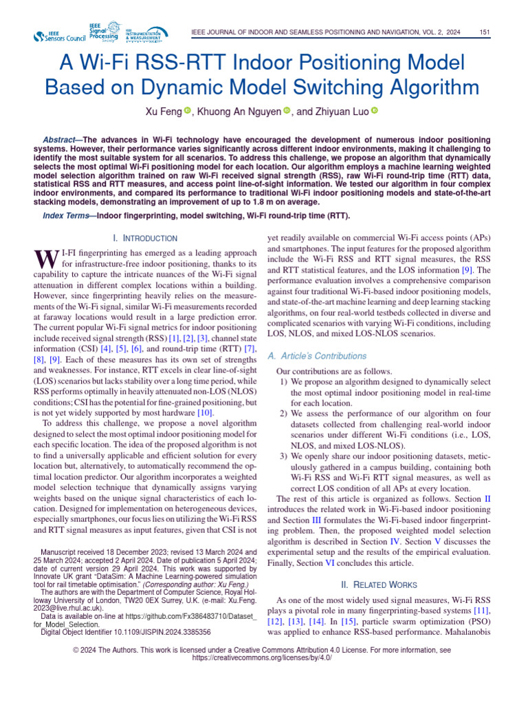 A Wi-Fi RSS-RTT Indoor Positioning Model Based On Dynamic Model ...
