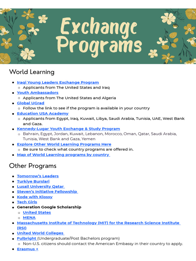 Exchange Programs Resource | PDF