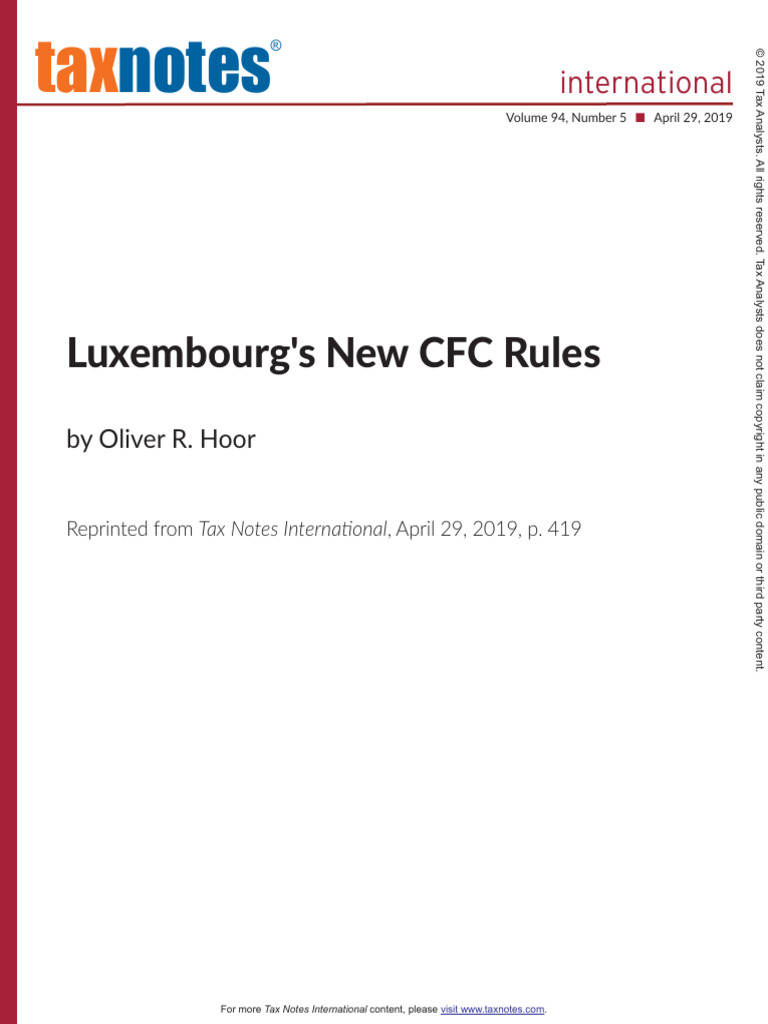 Luxembourg CFC Rules Explained | PDF | Taxes | Corporate Tax