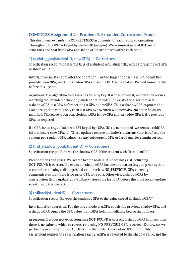 Correctness Proofs for BST GPA Operations | PDF | Algorithms And Data ...