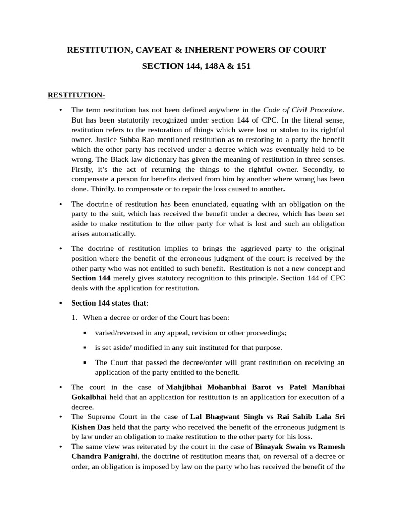 Restitution and Court Powers Explained | PDF | Lawsuit | Jurisdiction