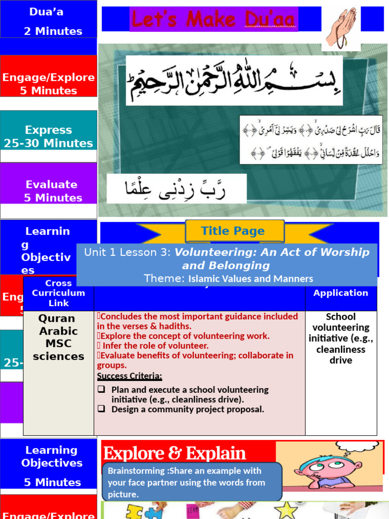 Volunteering: Islamic Values Lesson Plan | PDF | Evaluation | Learning