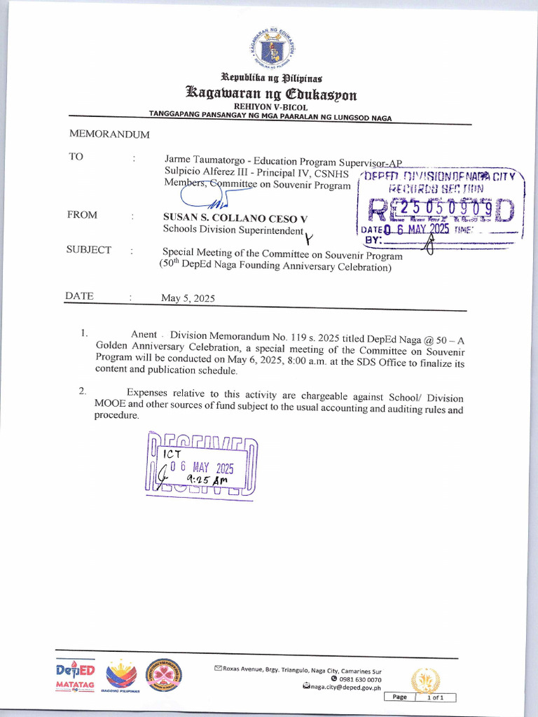 Unnumbered May 6, 2025 Special Meeting of The Committee On Souvenir ...