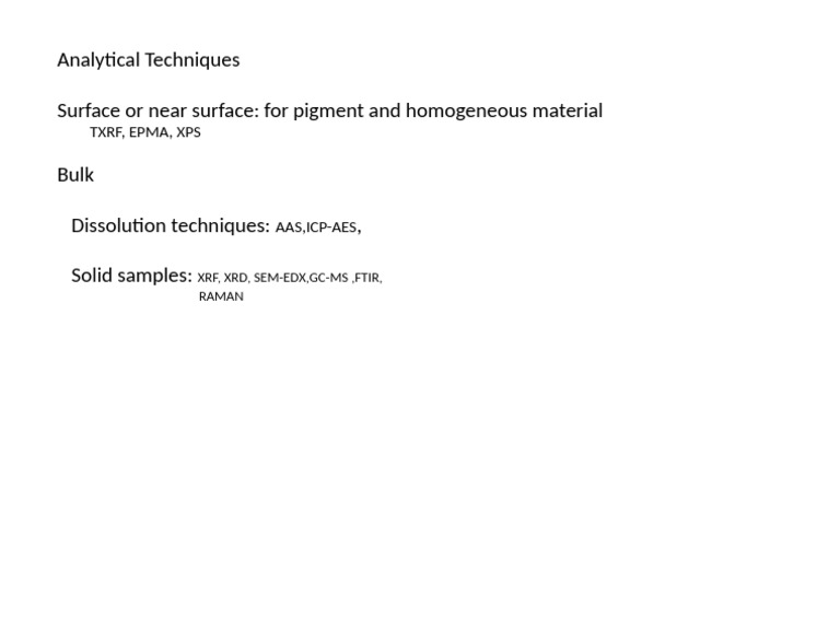 Analytical Techniques Surface or Near Surface: For Pigment and ...