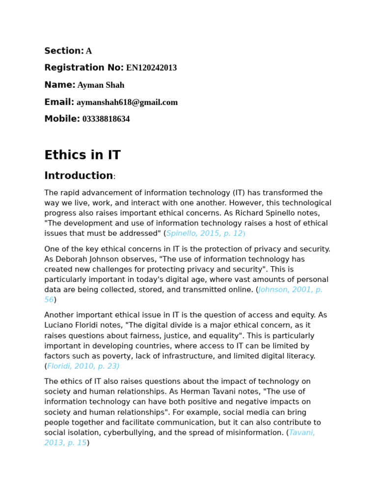 Ethics in Information Technology Overview | PDF | Policy | Privacy